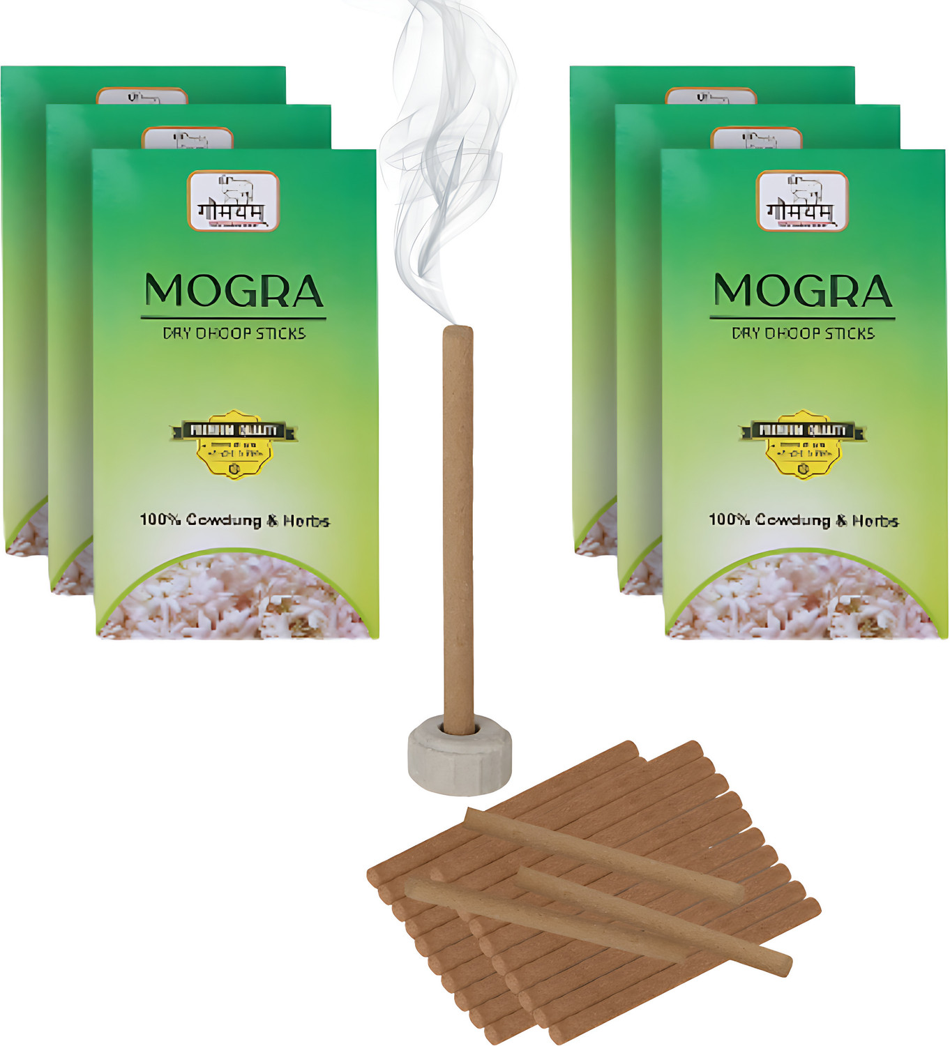 Image of Gaumayam MOGRA Dhoop 60 Premium Organic Dhoop Sticks Herbal Natural Panchgavya Dhoop Incense with Incense holder Bambooless Charcoal Free