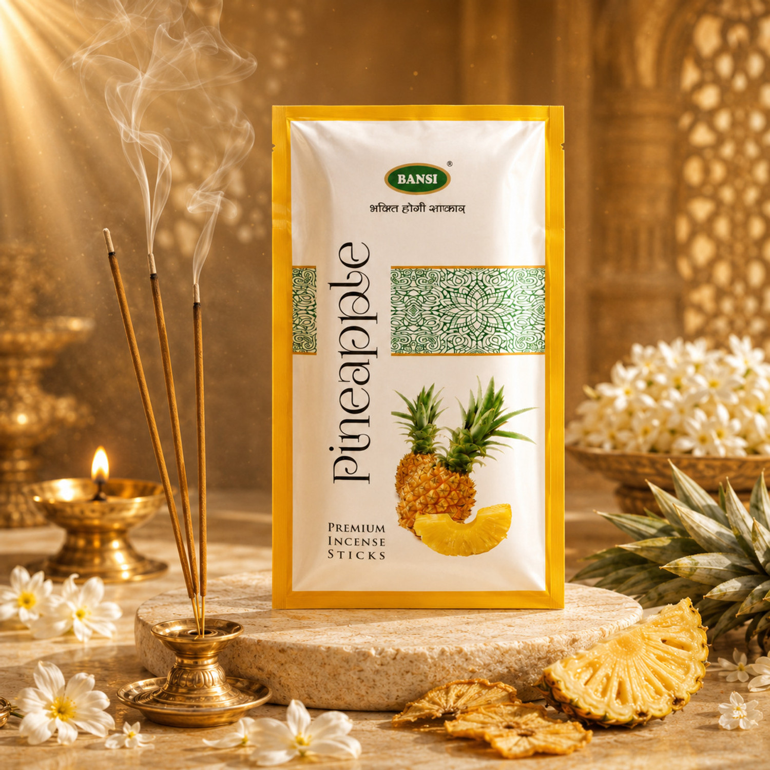 Image of BANSI Pooja Agarbatti - Luxury Incense sticks Zipper in Divine Fragrance Pineapple