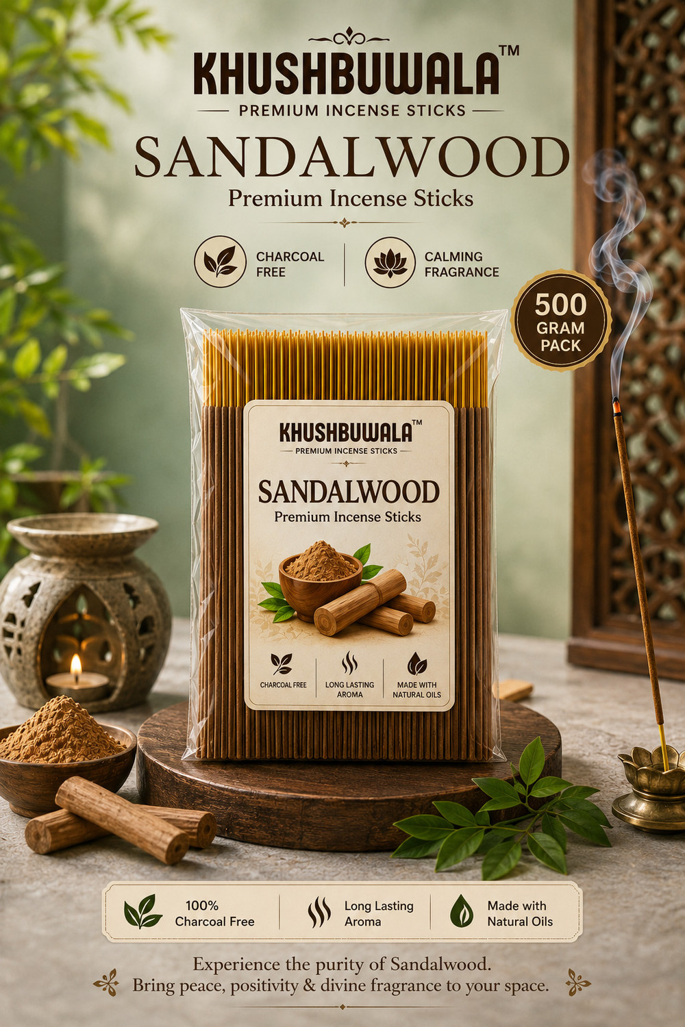 Image of Khushbuwala Premium Chandan High Quality Incense sticks Agarbatti Chandan, 370 GRAMS