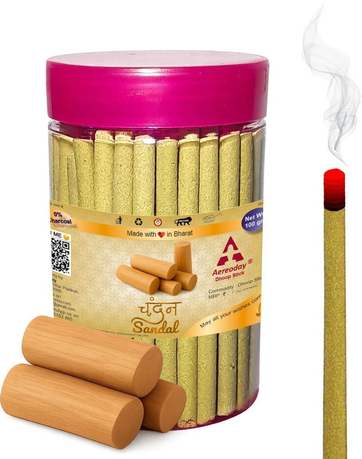 Aereoday Sandal (Chandan) Dhoop Sticks (Incense Sticks) Pack of 100 gram Fragrance Sandal (Chandan)