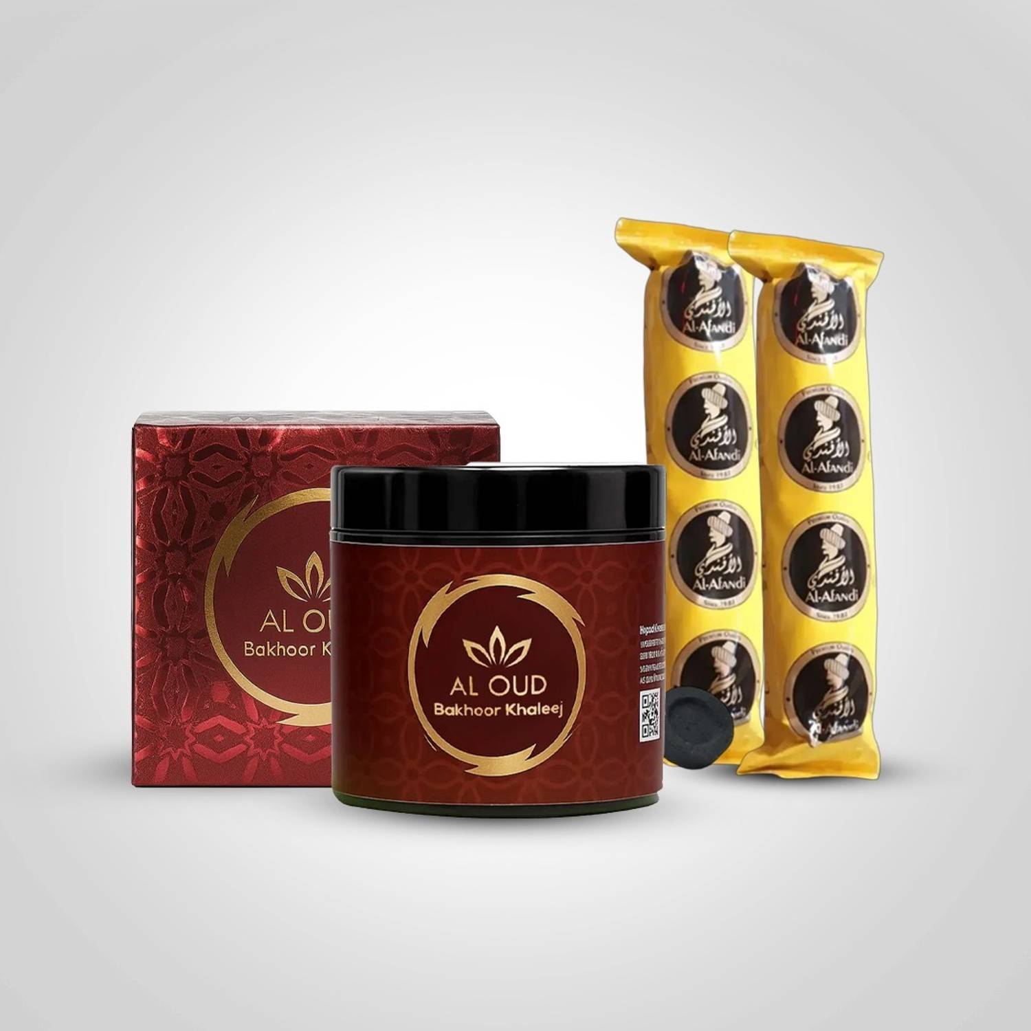 Al oud Bakhoor Combo Set – Bakhoor Khaleej 50g + 2 Charcoal set
