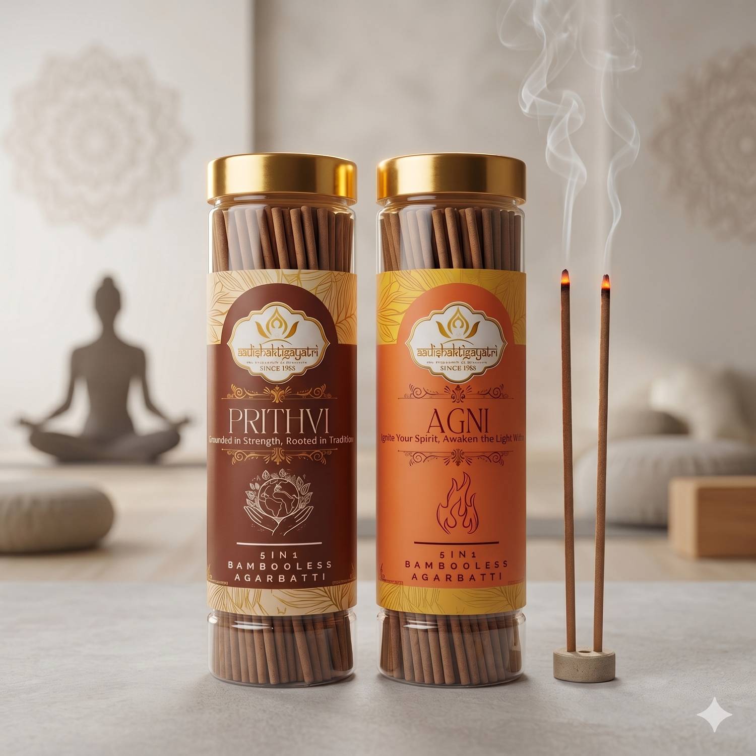 Aadishaktigayatri 2-in-1 Prithvi & Agni Luxury Bambooless Agarbatti 8 Inch Incense Dhoop Sticks Rose (Gulab), Mogra and Lavender, Sambrani, Javadhu, Guggal, Loban, and Dhuna.