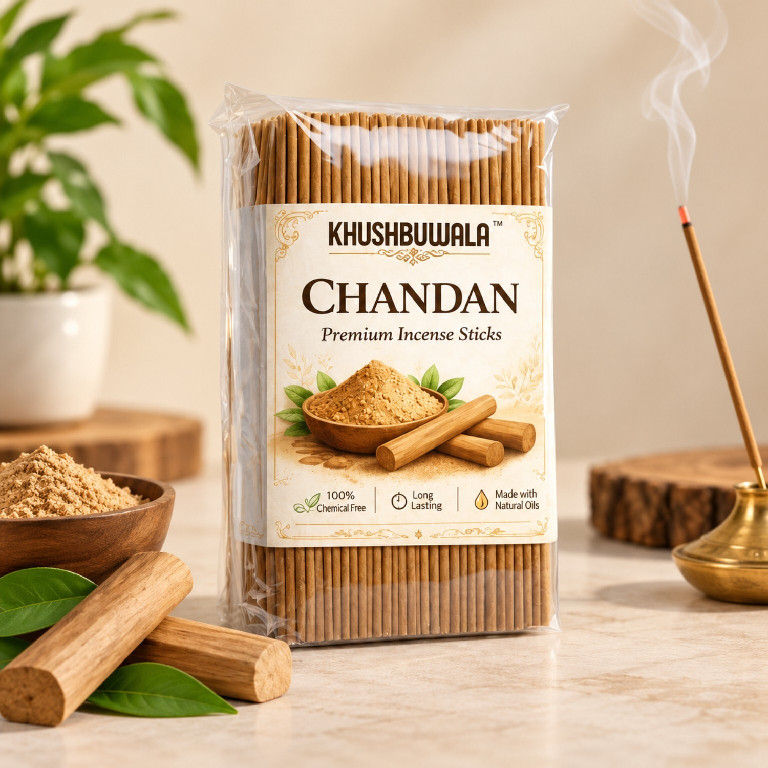 Image of Khushbuwala premium Chandan agarbatti incense sticks Chandan, 370 GRAMS