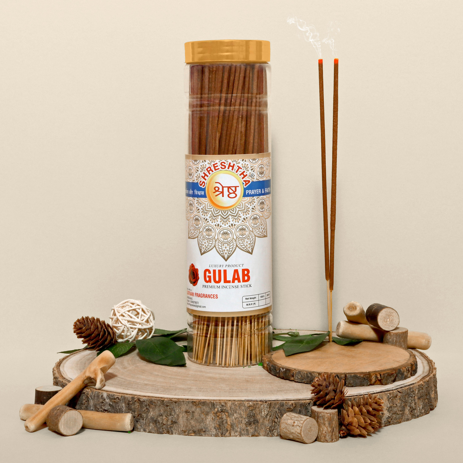 Image of SHRESHTHA LUXURY PREMIUM INCENSE STICKS AGARBATTI (4X200GRAMS) (800GRAMS) GULAB / ROSE, CHANDAN / SANDAL, MOGRA, PINEAPPLE