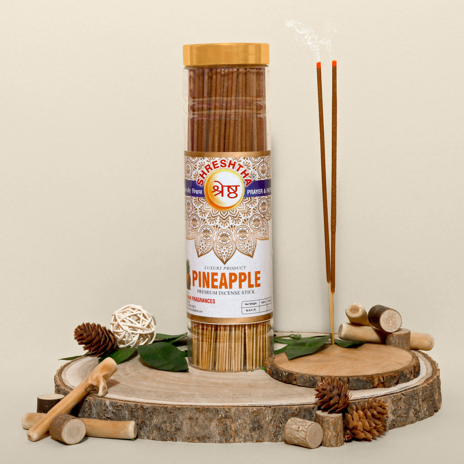 Image of SHRESHTHA LUXURY PREMIUM INCENSE STICKS AGARBATTI (4X200GRAMS) (800GRAMS) GULAB / ROSE, CHANDAN / SANDAL, MOGRA, PINEAPPLE