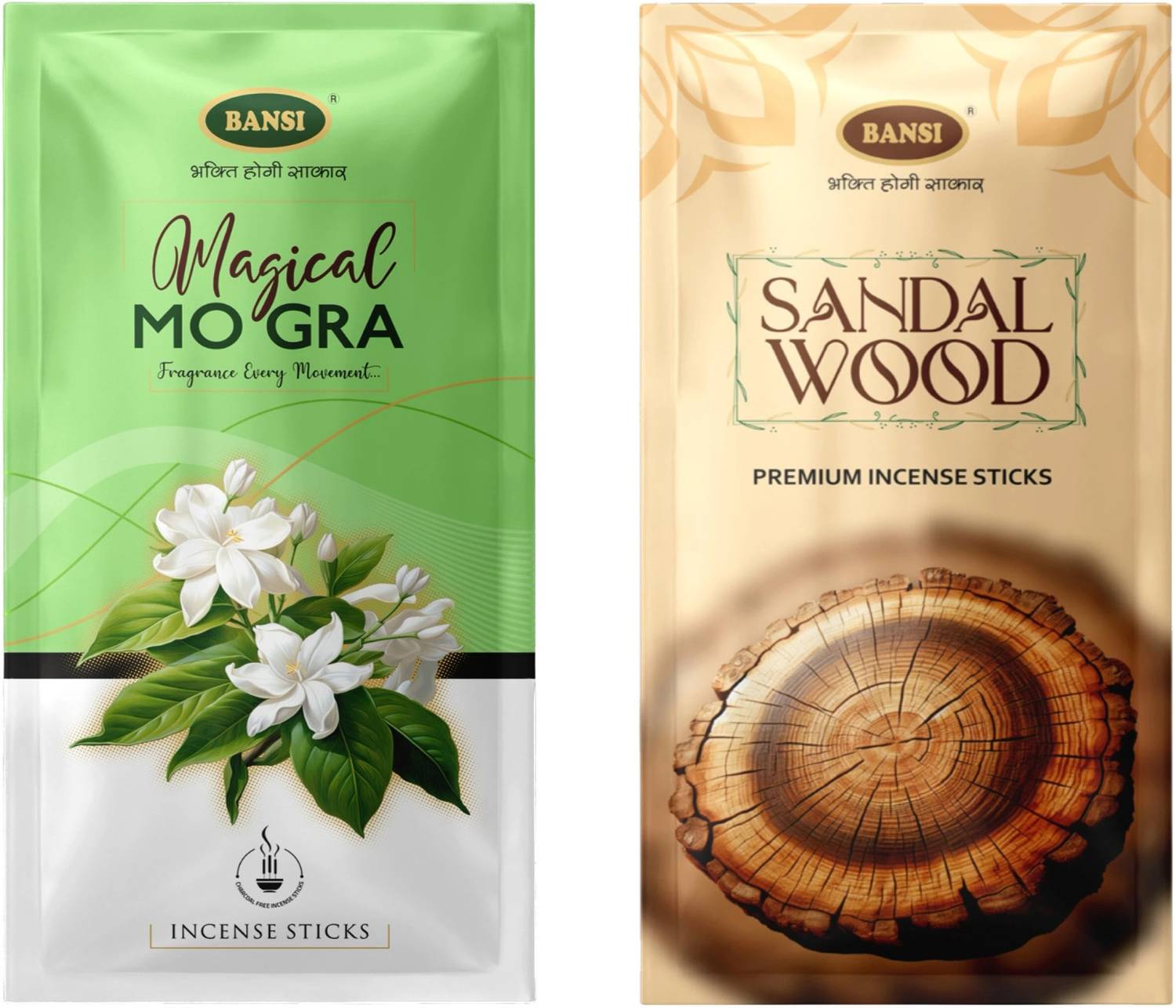 BANSI Chandan & Mogra Agarbatti | Charcoal-Free, Long-Lasting Incense for Pooja Sandalwood, Mogra