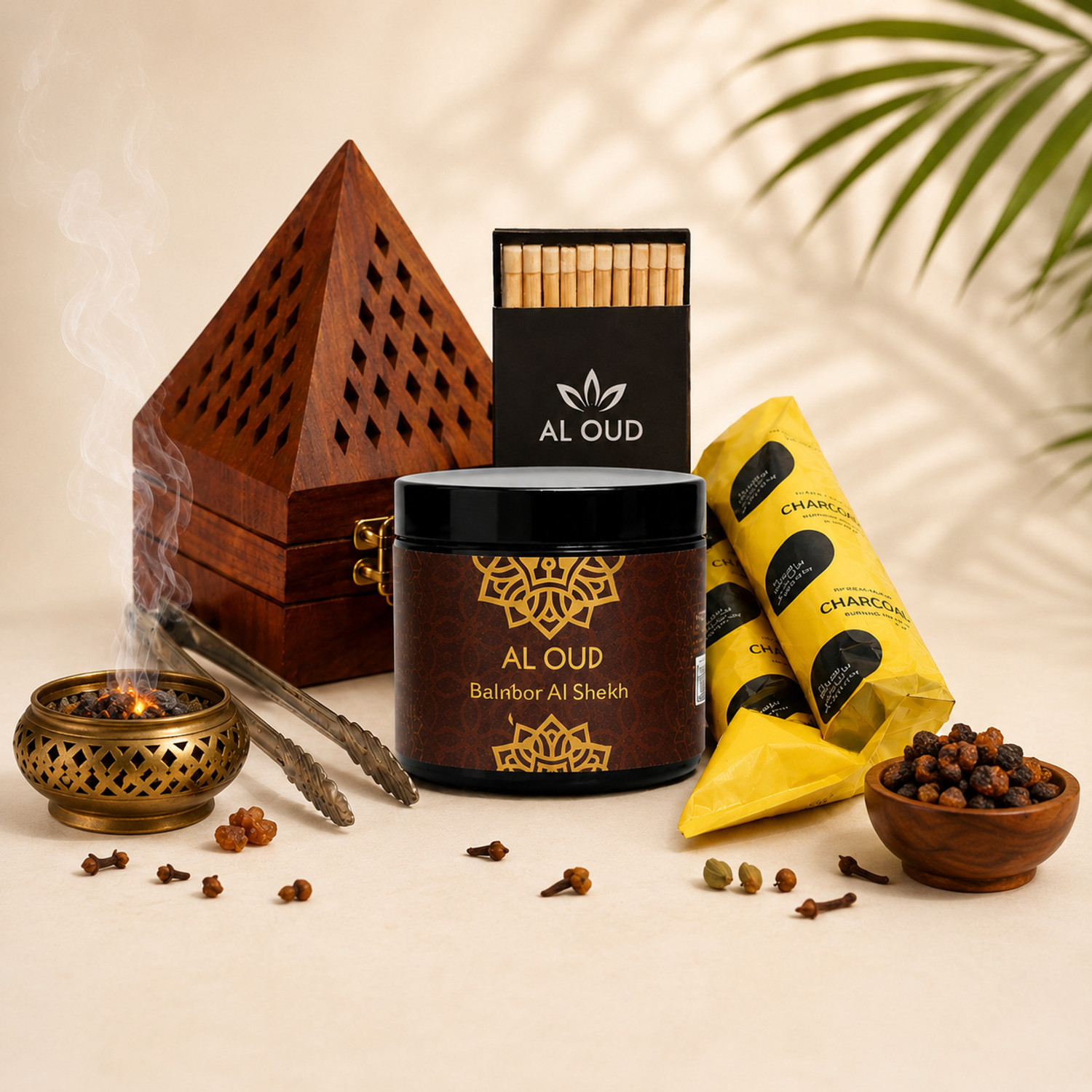 Image of Al oud Bakhoor Combo Set � Burner + Charcoal + Bakhoor + Match Box + Tong + Sheikh
