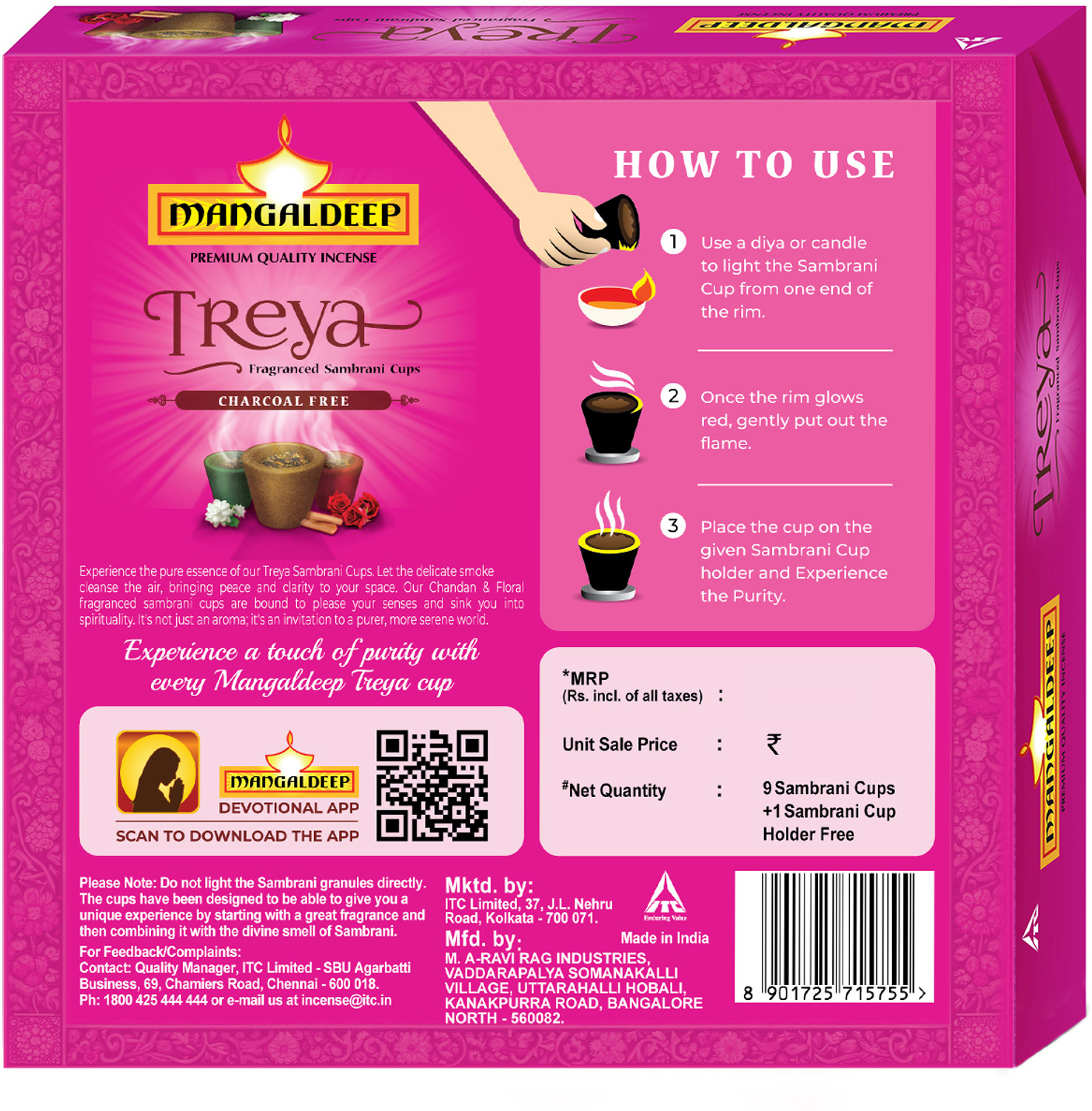 Image of MANGALDEEP Treya 3in1 sambrani cups - fragranced sambrani cups (9 cups) 3in1