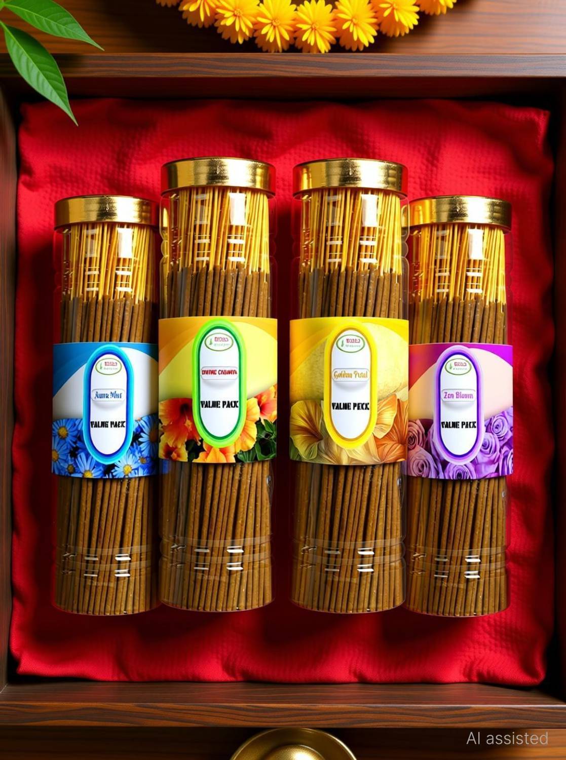 BETALA FRAGRANCE 4 in 1 Value Pack Incense Stick, 100 gm Agarbatti X 6 pack Aura Mist, Divine Champa, Zen Bloom, Goldan Petal,