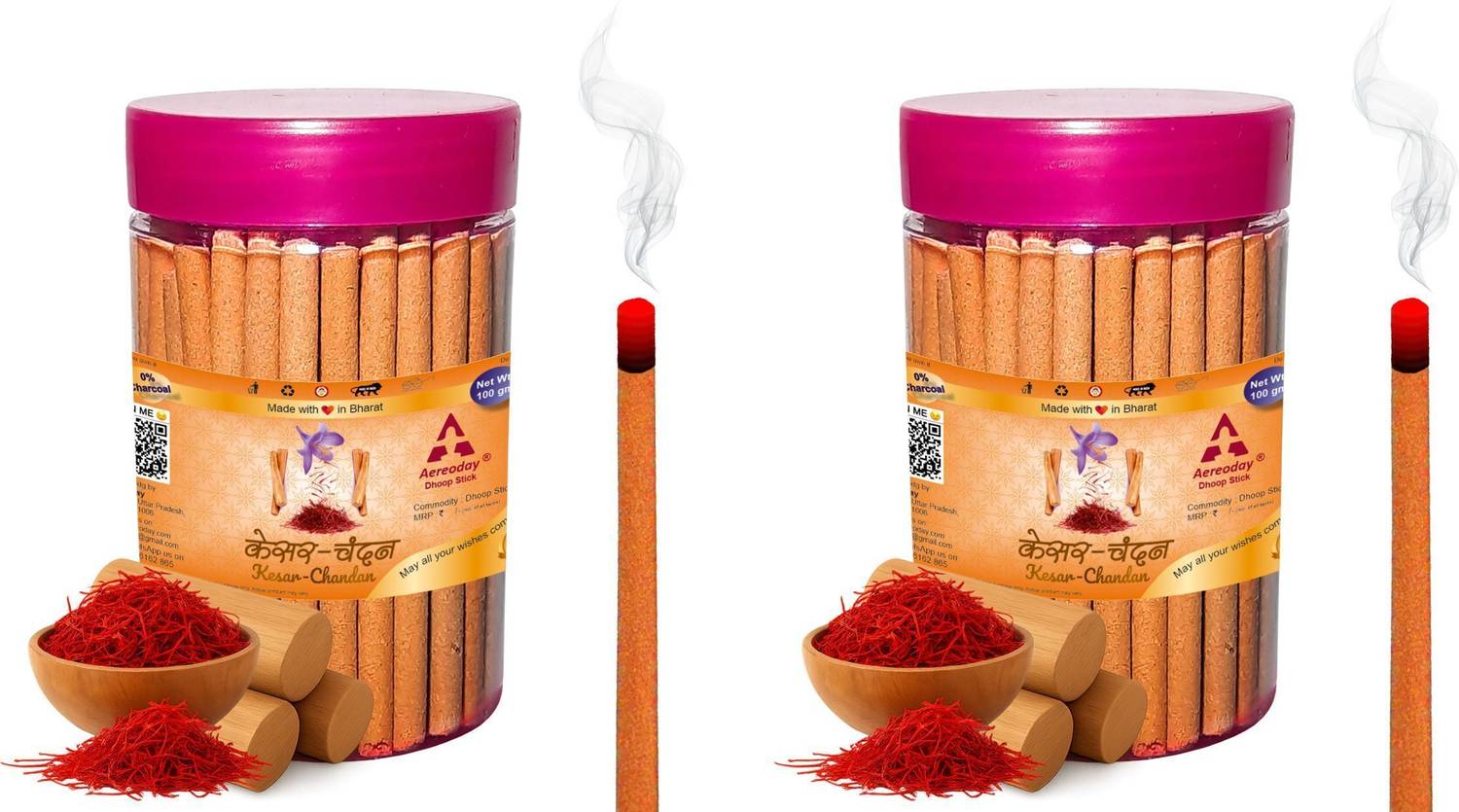 Aereoday Kesar Chandan Dhoop Sticks (Incense Sticks) Pack of 200 gram (100+100) Fragrance Kesar Chandan