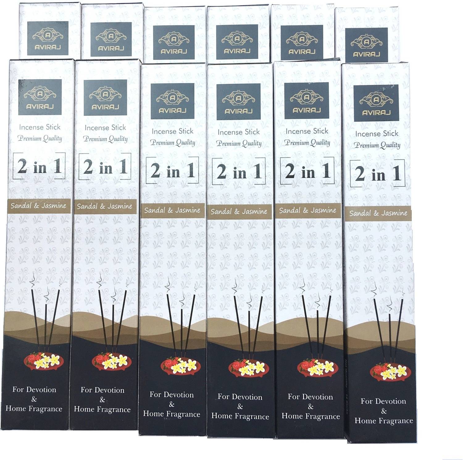 aviraj Premium Incense Sticks- (Pack of 12 Boxes)- All Classic Best Jasmine, Sandal