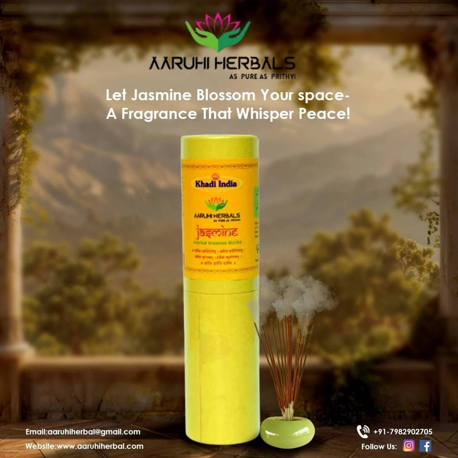 Aaruhi Herbals Khadi India Heritage Incense Sticks | Handcrafted Natural Aroma Set Jasmine
