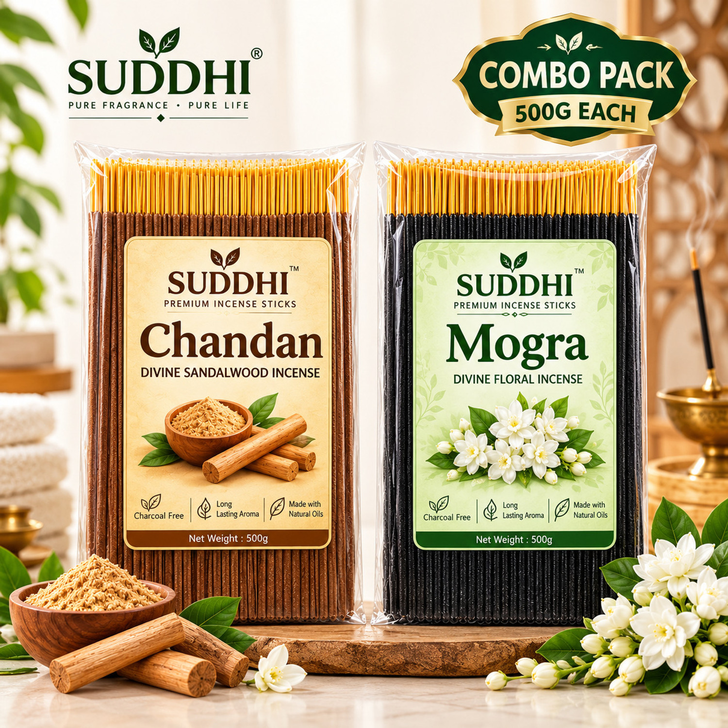 Image of Agarbatti Combo Pack Of Mogra and Chandan chandan (1000 g, Set of 1)
