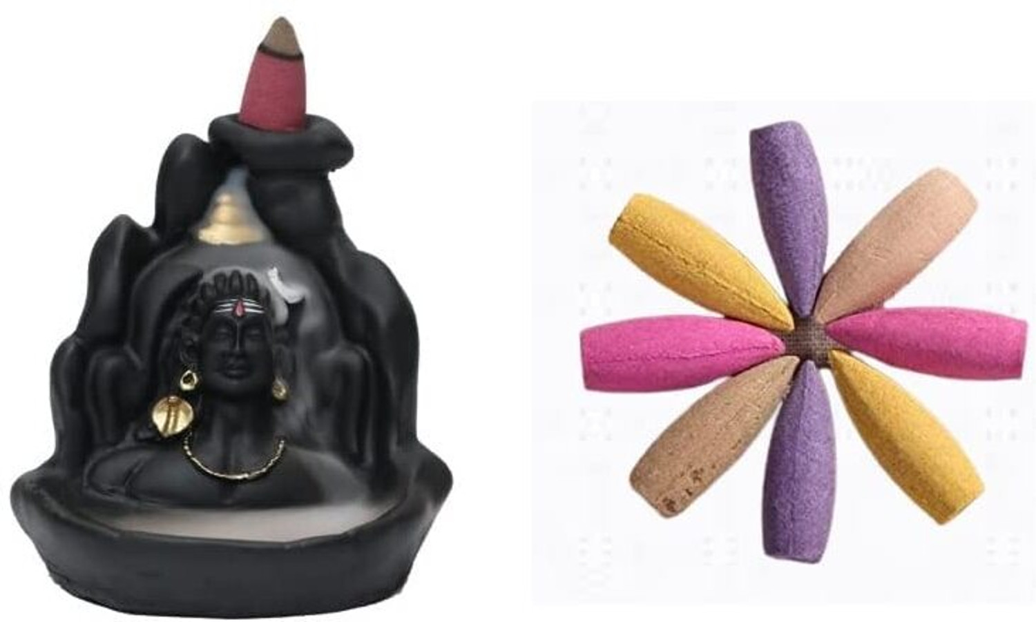 Image of BZILO Adiyogi Shiv Backflow Incense Burner with 30 Cones Best for Gifting M 197 N /A (30 Units, Set of 1)