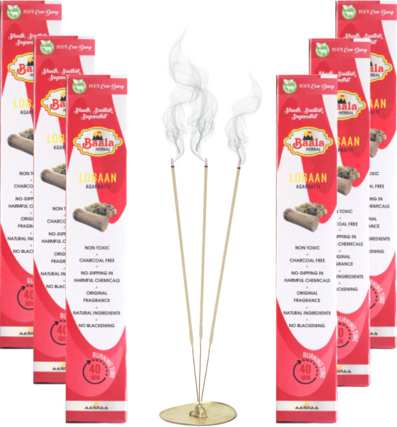 Baala Herbal Incense Sticks LOBAN 60 Organic agarbatti Super Saver Pack of 6 LOBAN, Cow Dung Agarbatti for pooja