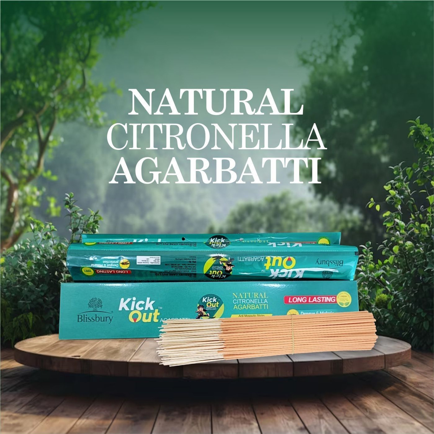 Image of Blissbury Kick Out Agarbatti Mosquito Killer Incense Sticks 1 Box containing 120 Sticks Natural Citronella