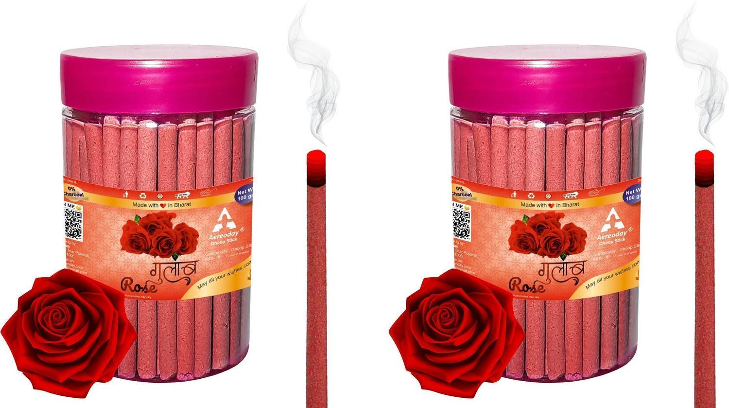 Aereoday Rose Dhoop Sticks (Incense Sticks) Pack of 200 gram (100 + 100) Fragrance Rose