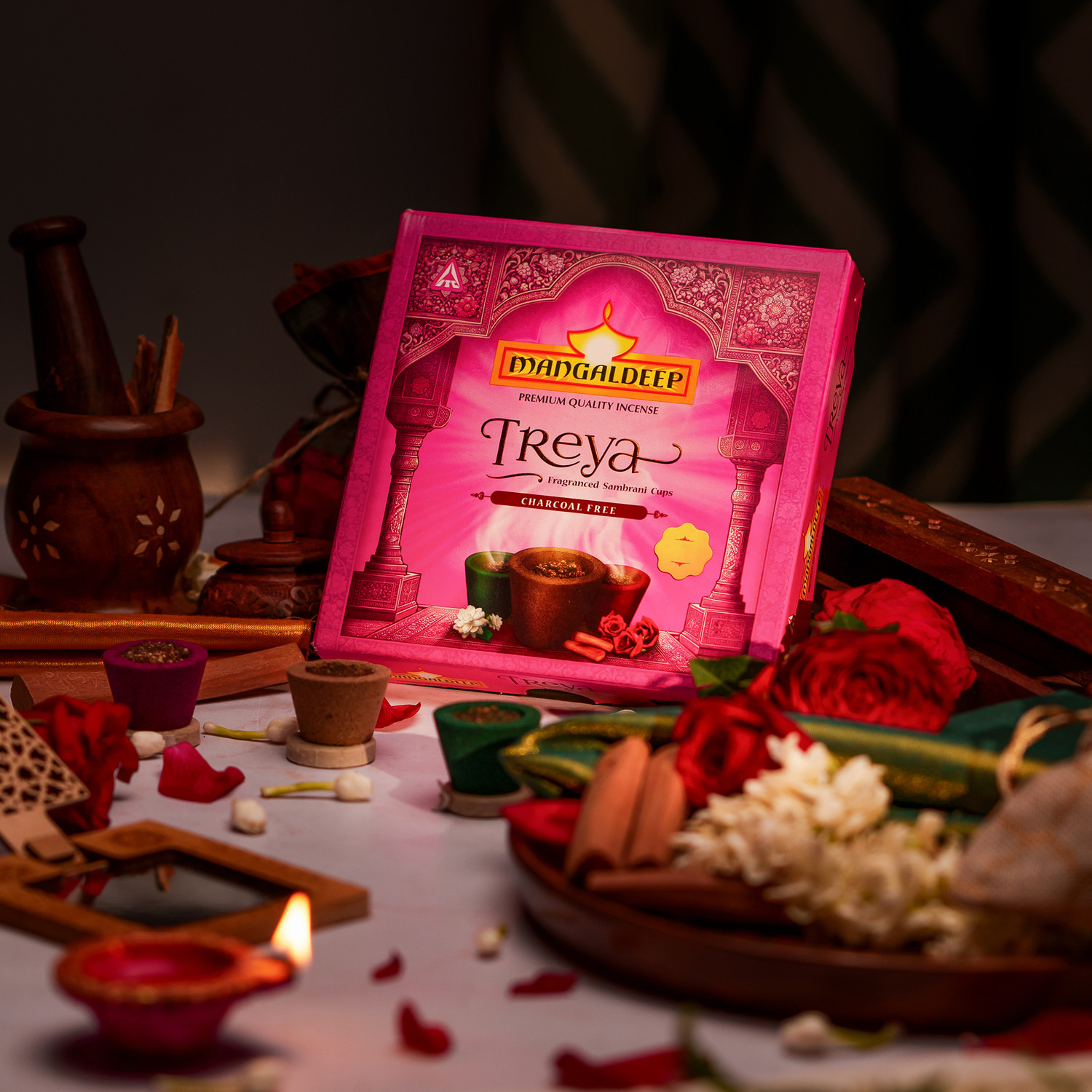 Image of MANGALDEEP Treya 3in1 sambrani cups - fragranced sambrani cups (9 cups) 3in1