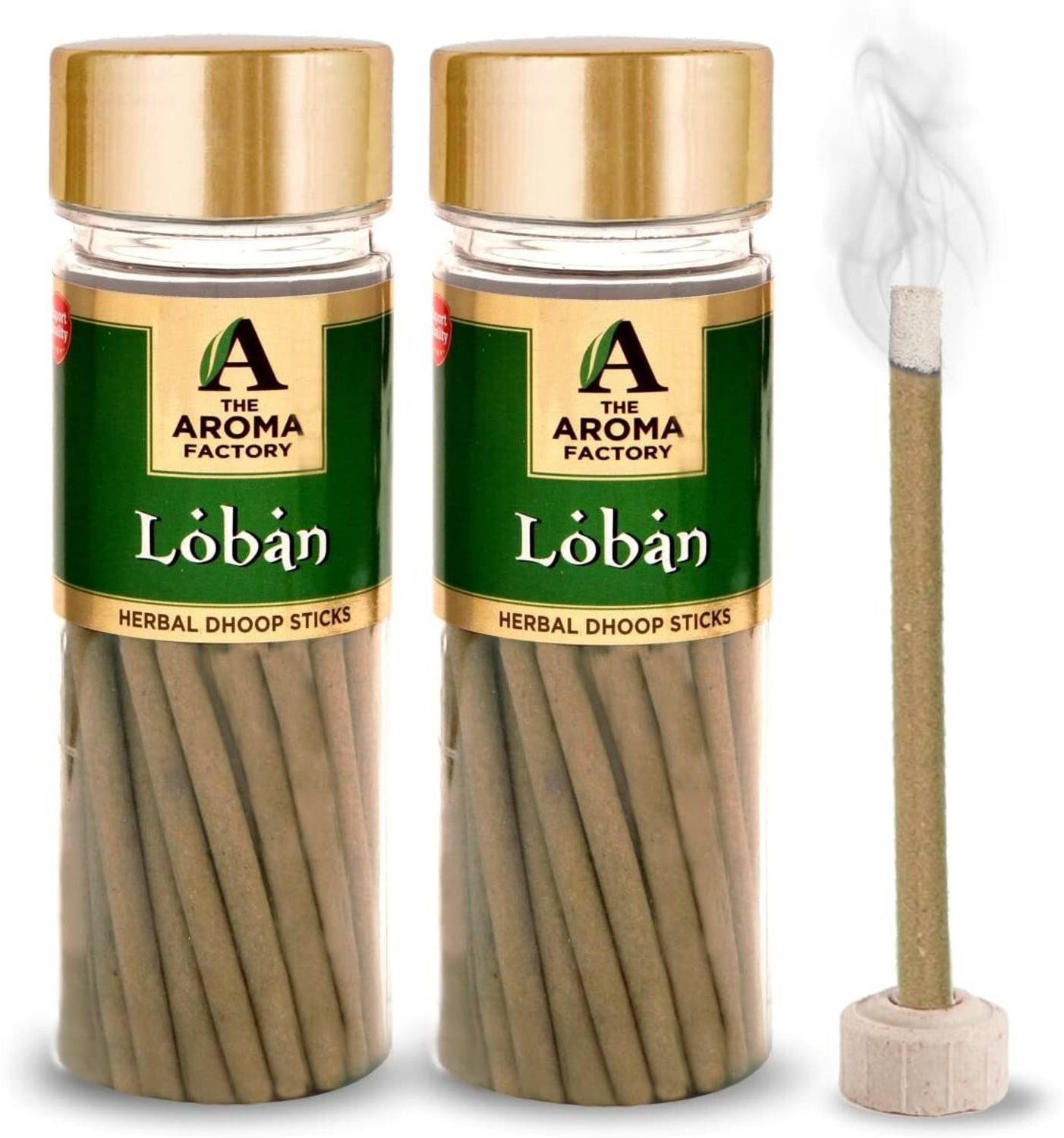 The Aroma Factory Loban Dhoop Batti Sticks (0% Charcoal, No Bamboo) Free Incense Holder (2 Jar x 100g) Loban Dhoop