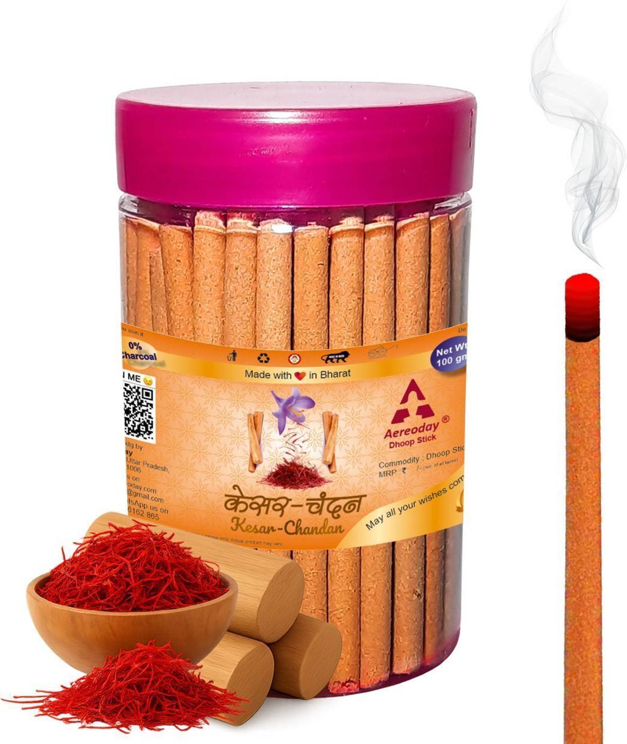 Aereoday Kesar Chandan Dhoop Sticks (Incense Sticks) Pack of 100 gram Fragrance Kesar Chandan