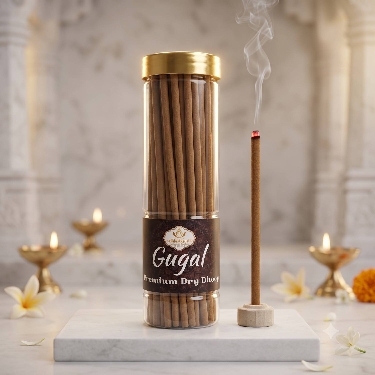 Aadishaktigayatri Guggal Premium Bambooless Dhoop Agarbatti Stick (250 gm Jar) Natural Guggal Resin, Loban, Dhuna, and a touch of Chandan for a balanced