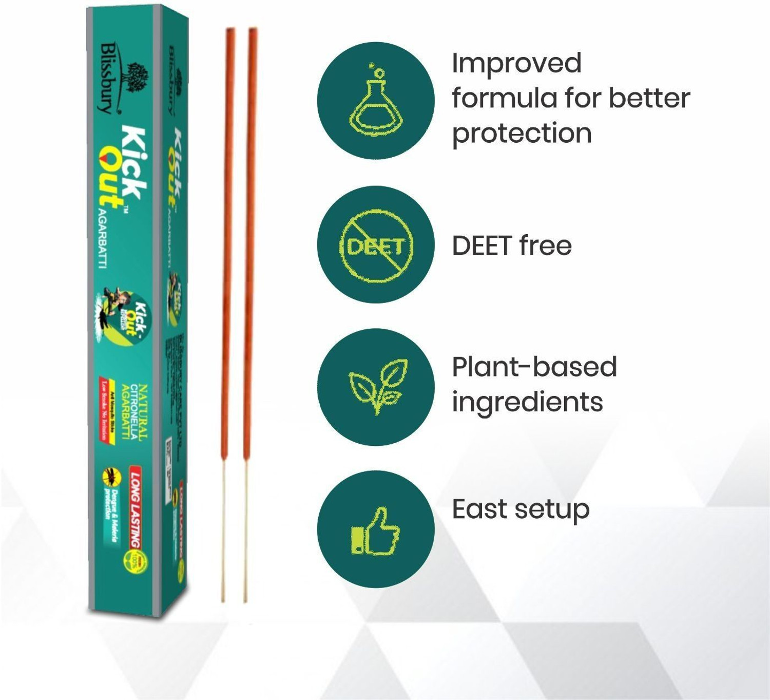 Image of Blissbury Kick Out Agarbatti Mosquito Killer Incense Sticks 1 Box containing 120 Sticks Natural Citronella