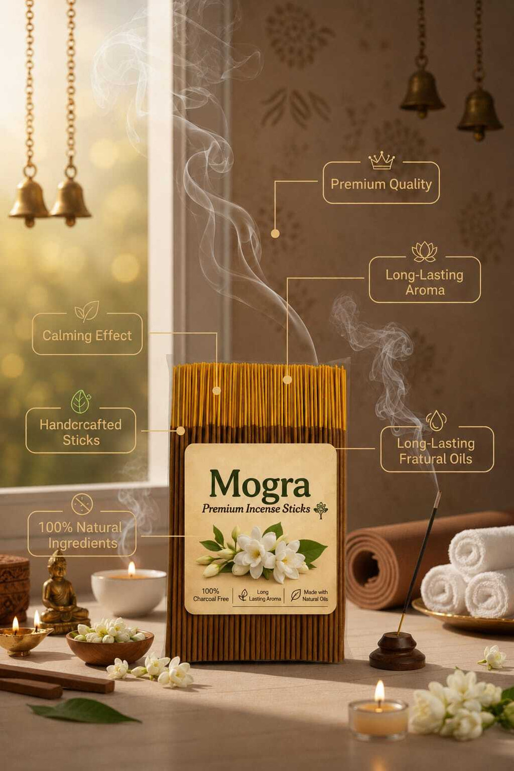 Image of GODSUN Chandan,Mogra,Rose,Pineapple (5x100) 500gm. 4 Different fragrances Incense Stick 4 Different fragrances
