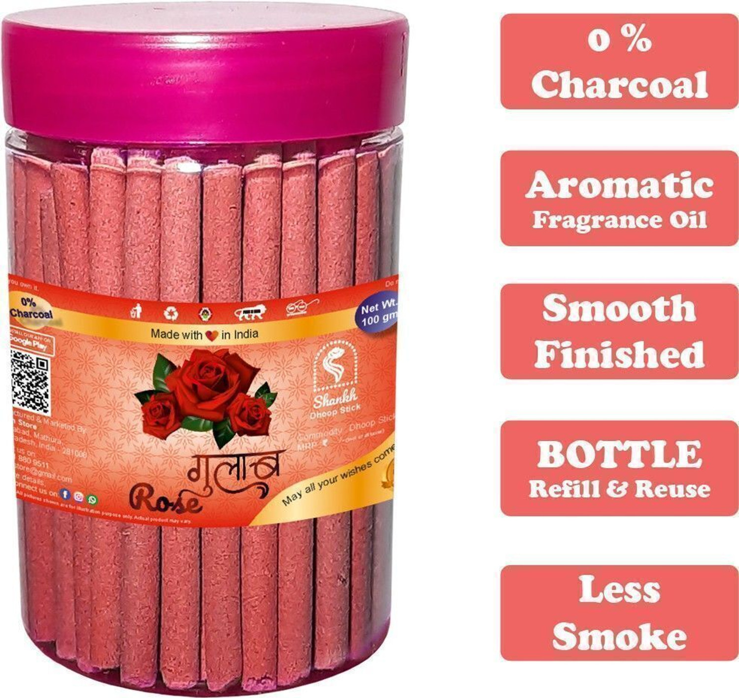 Image of Shankh Rose Dhoop Stick (Incense Stick) 100 gram Pack of Fragrance Rose