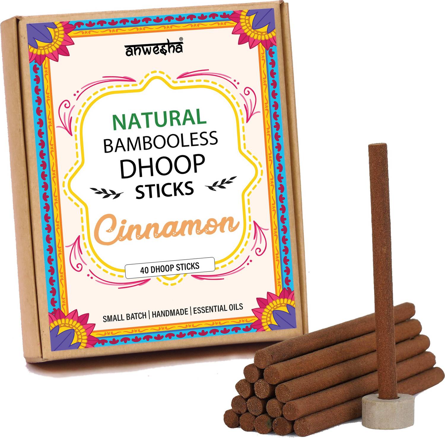 Anwesha Cinnamon Premium Bambooless Dhoop Sticks - 40 Scented Incense sticks - 100 Grams Cinnamon