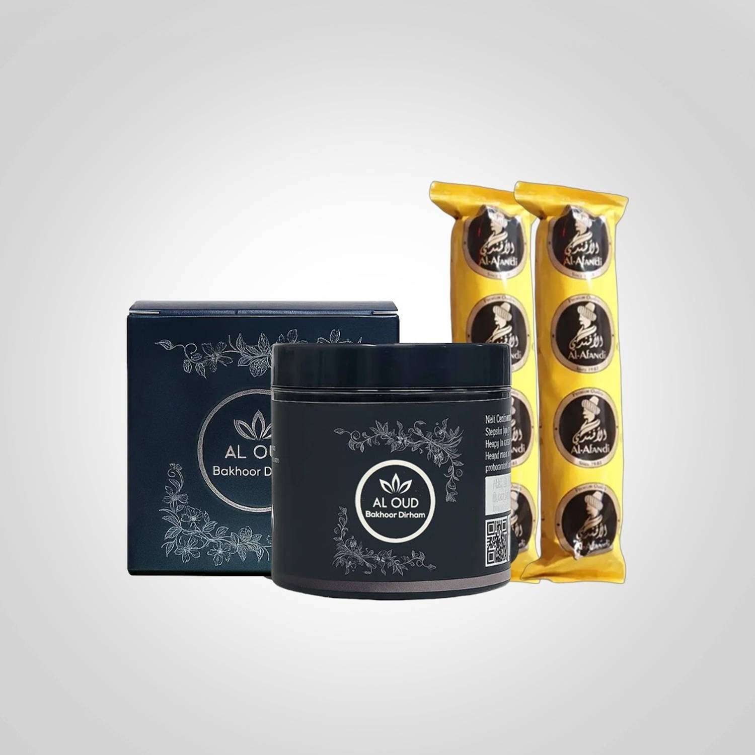 Al oud Bakhoor Combo Set – Bakhoor Dirham 50g + 2 Charcoal set Dirham