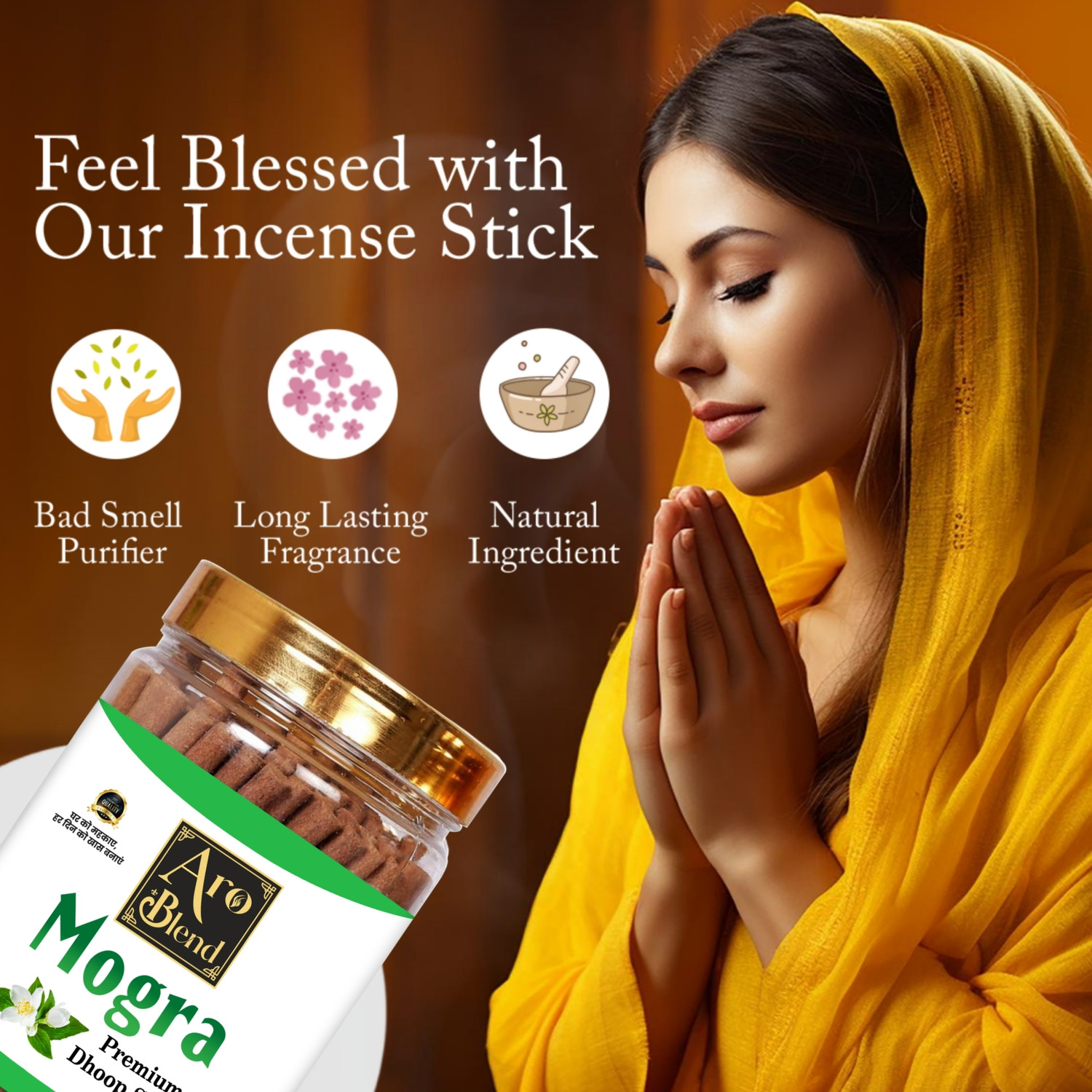 Image of Aroblend PREMIUM MOGRA DRY DHOOP STICKS 100 GRAM JAR LONG LASTING MOGRA FRAGRANCE | NO BAMBOO | NO CHARCOAL