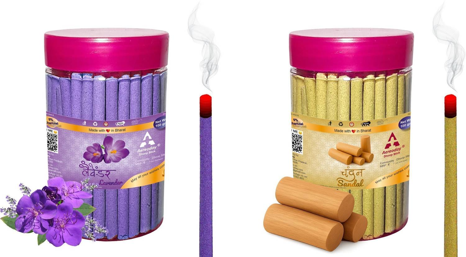 Aereoday Lavender & Sandal (Chandan) Dhoop Sticks Pack of 200 gram (100+100) Fragrances Lavender, Sandal (Chandan)
