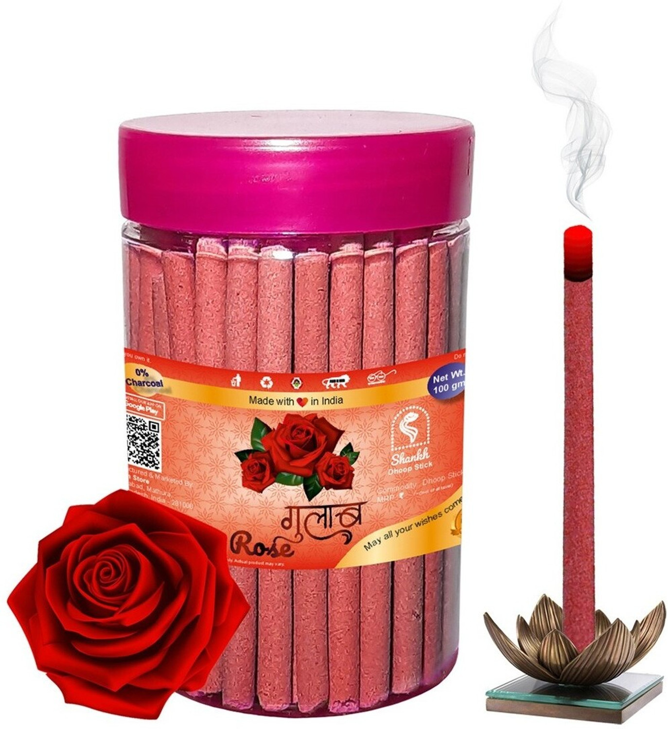 Image of Shankh Rose Dhoop Stick (Incense Stick) 100 gram Pack of Fragrance Rose