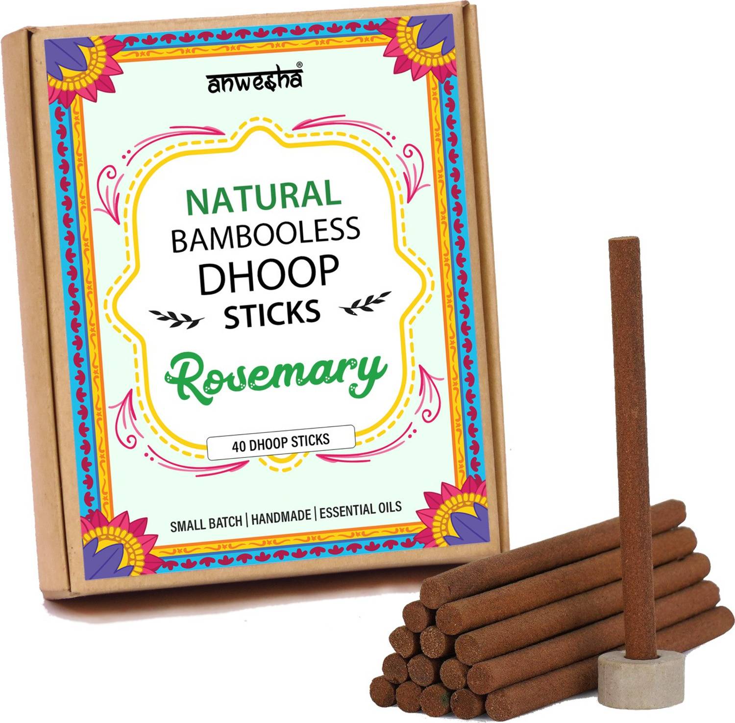 Anwesha Rosemary Premium Bambooless Dhoop Sticks - 40 Scented Incense sticks - 100 Grams Rosemary