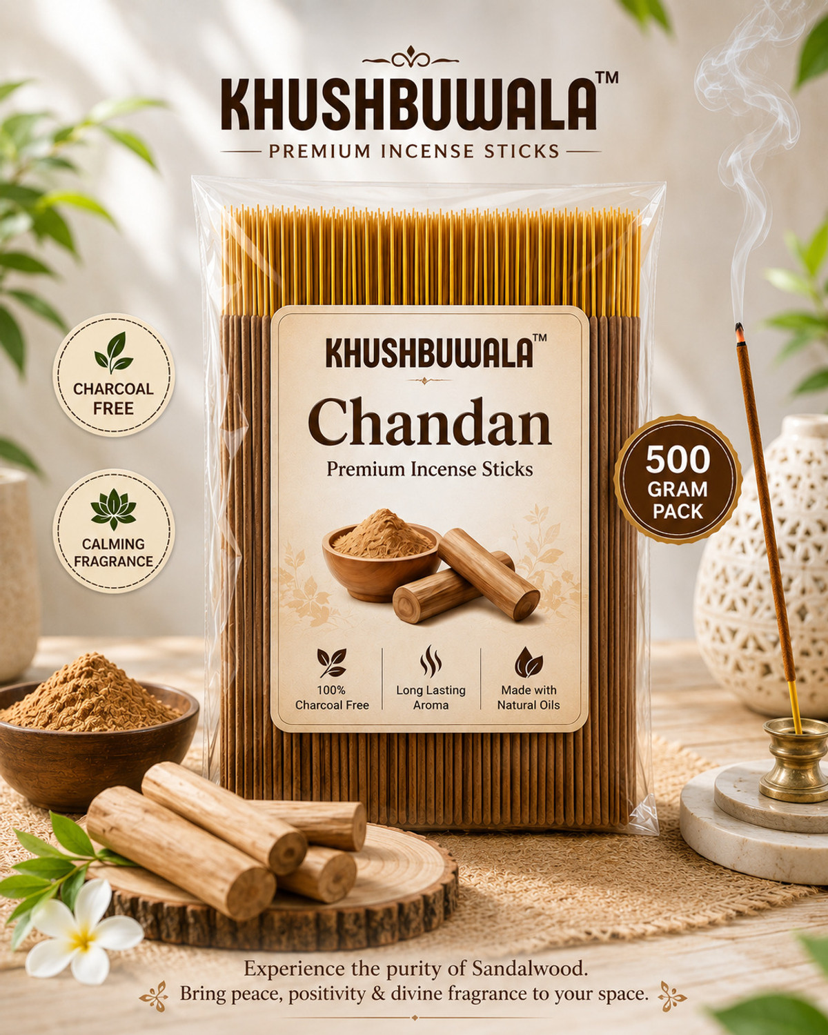 Image of Khushbuwala Premium Chandan High Quality Incense sticks Agarbatti Chandan, 370 GRAMS
