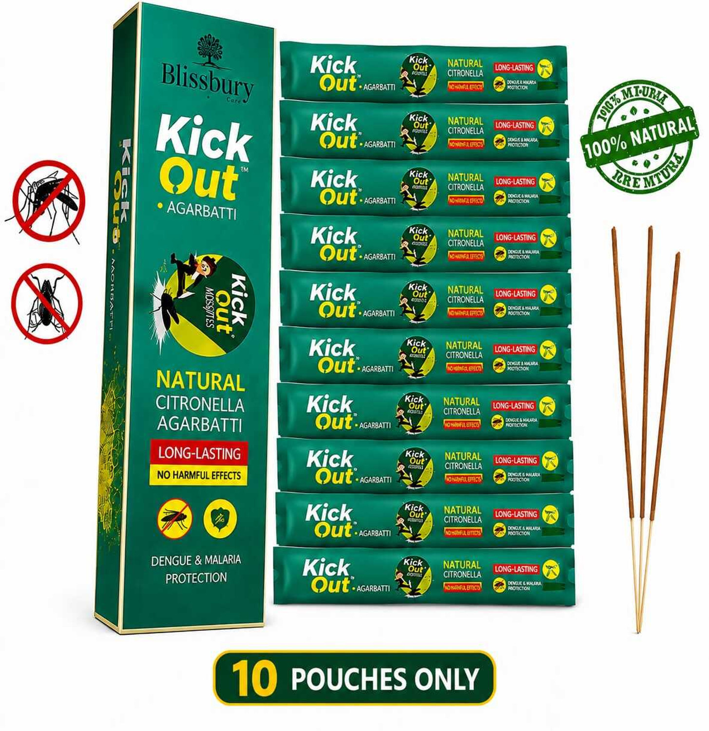 Image of Blissbury Kick Out Agarbatti Mosquito Killer Incense Sticks 1 Box containing 120 Sticks Natural Citronella