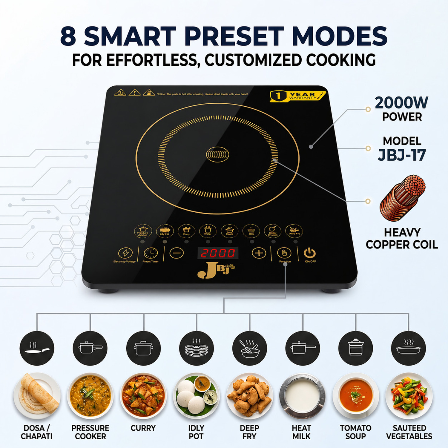 Image of JBJ 2000 W Induction Cooktop Touch Panel