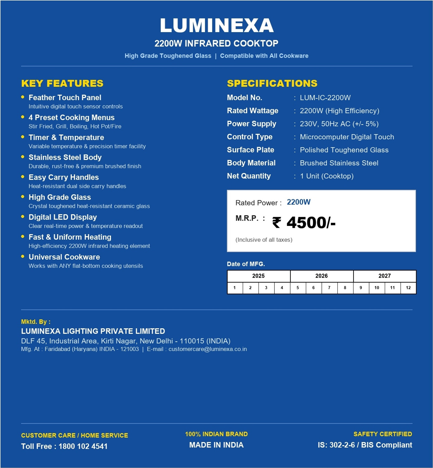 Image of Luminexa 2200 W Infrared Cooktop Jog Dial (Silver, 001)