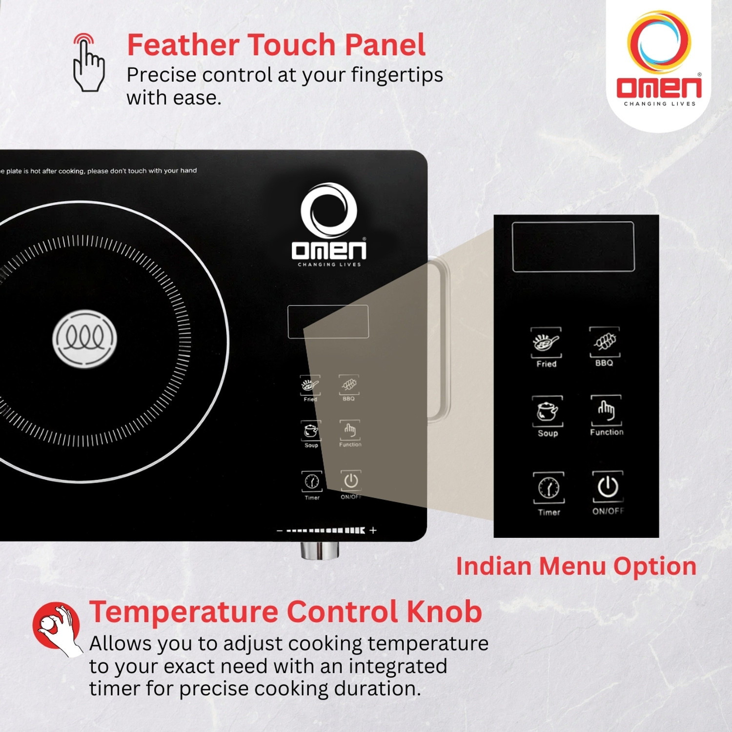 Image of Omen Changing Lives 2000 W Infrared Cooktop Touch Panel