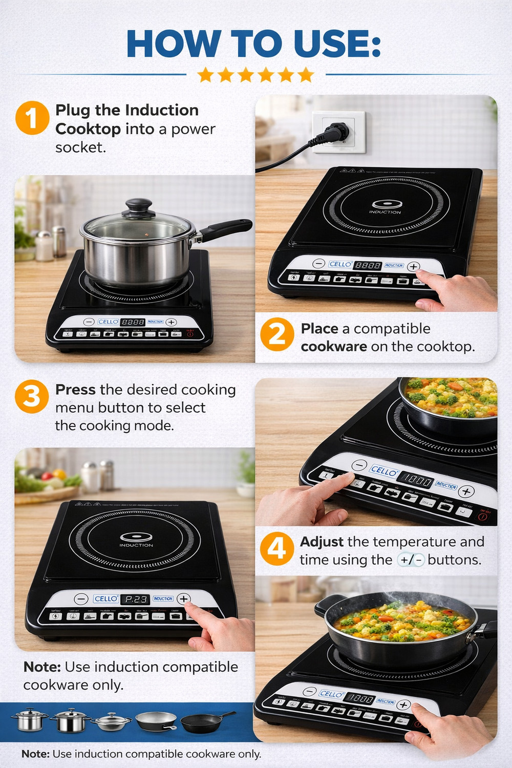 Image of CELLO 2000 W Induction Cooktop Push Button