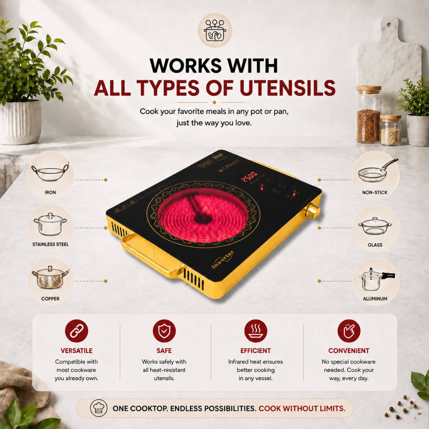 Ofeeco 2500W Infrared Cooktop Black - Image 4