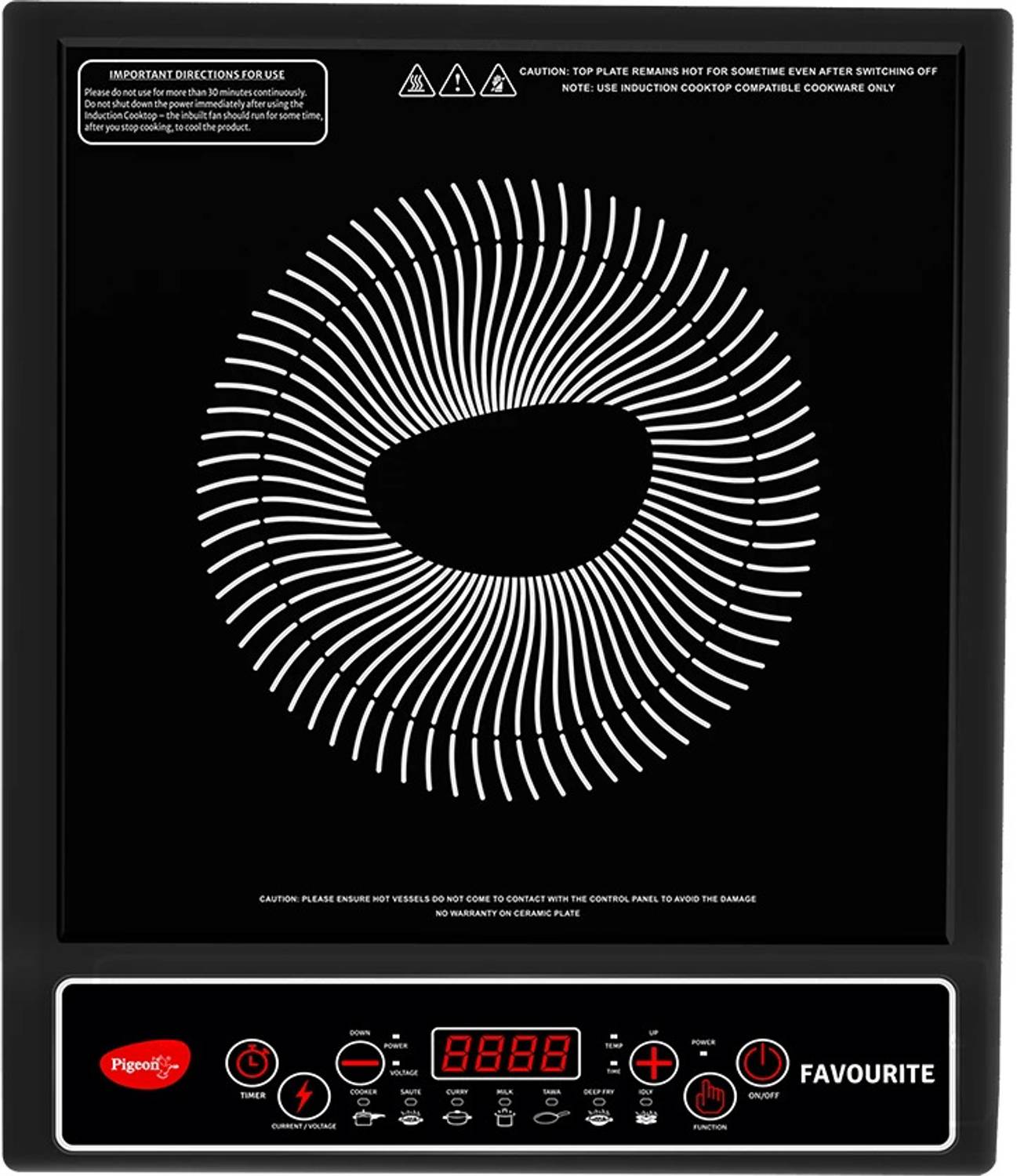Pigeon 1800W Induction Cooktop (Push Button, Black)