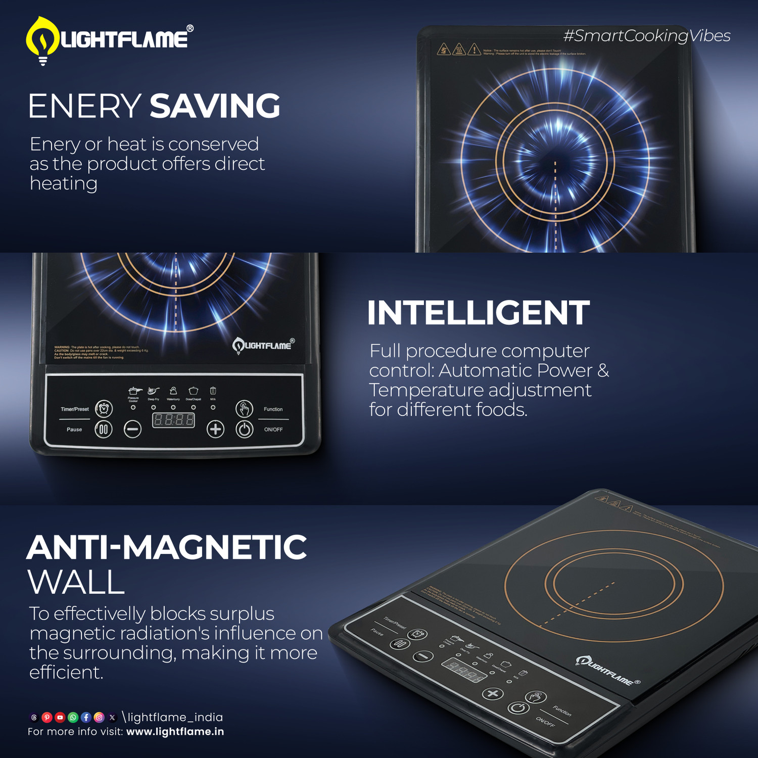 Image of LIGHTFLAME 2100 W Induction Cooktop Push Button