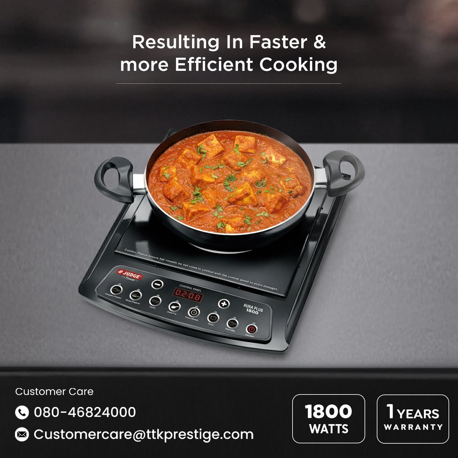 Image of Judge 1800 W Induction Cooktop Push Button