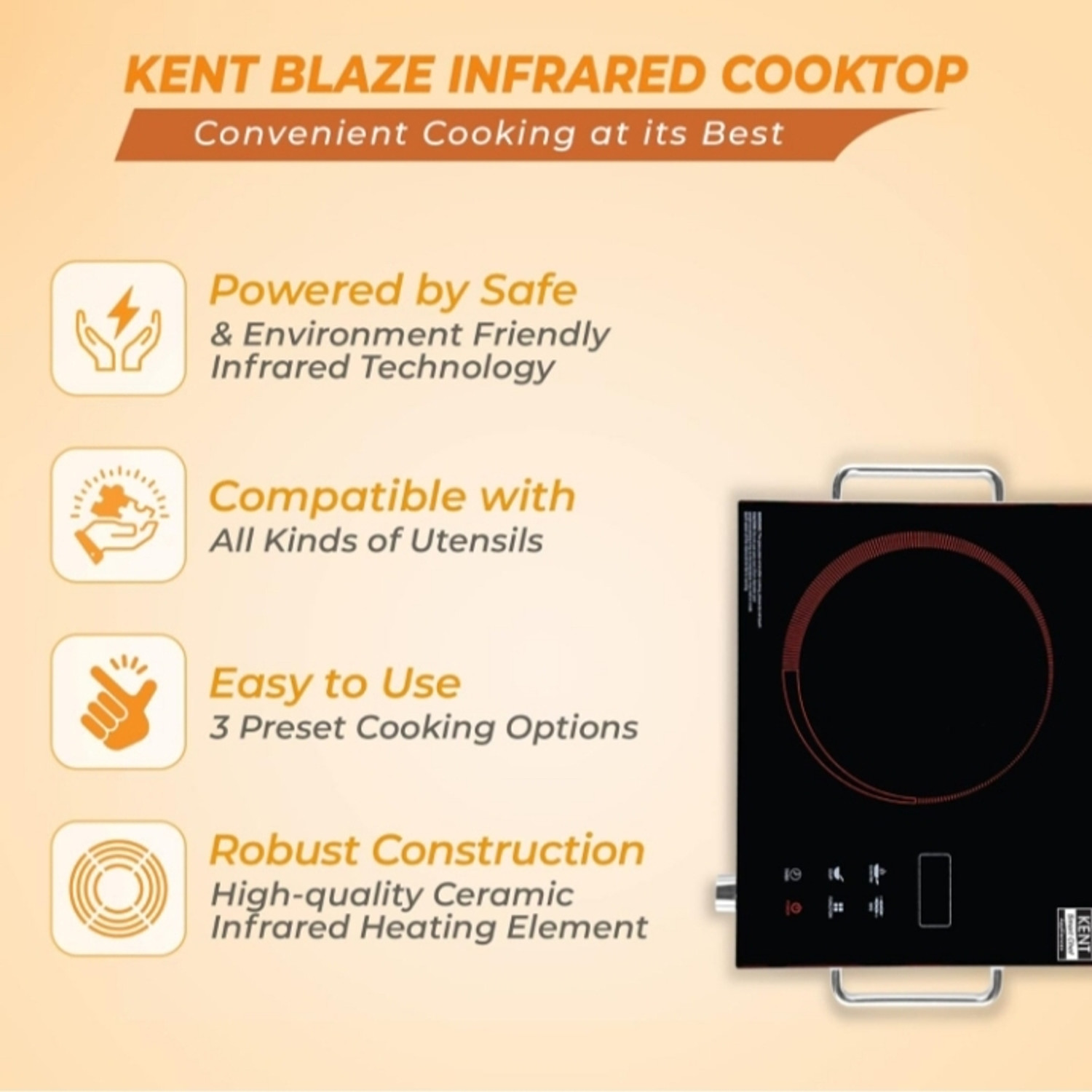 Image of KENT 2000 W Infrared Cooktop Touch Panel