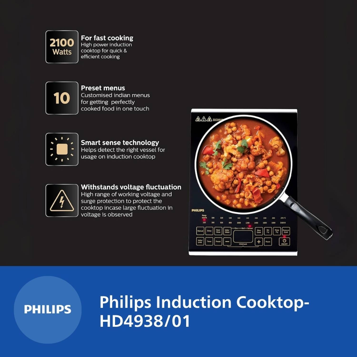 PHILIPS 2100W Induction Cooktop Black - Image 5