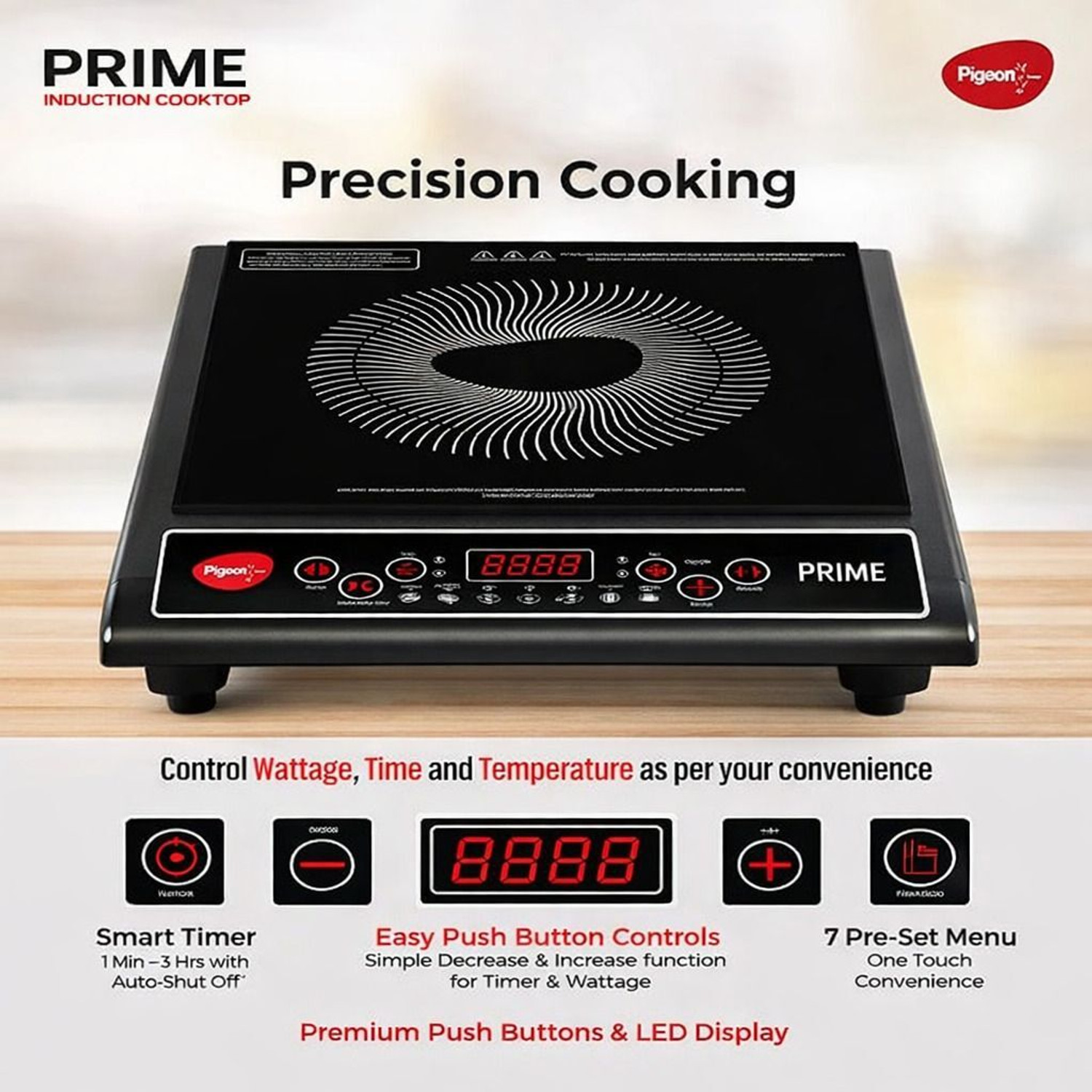 Image of Pigeon 1800 W Induction Cooktop Push Button