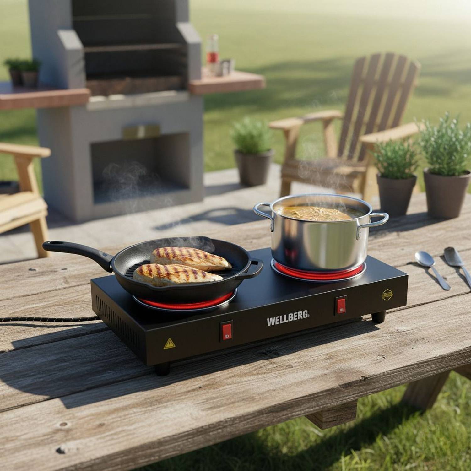 Wellberg Portable 2 Burner Double Coil Electric Stove 2000W