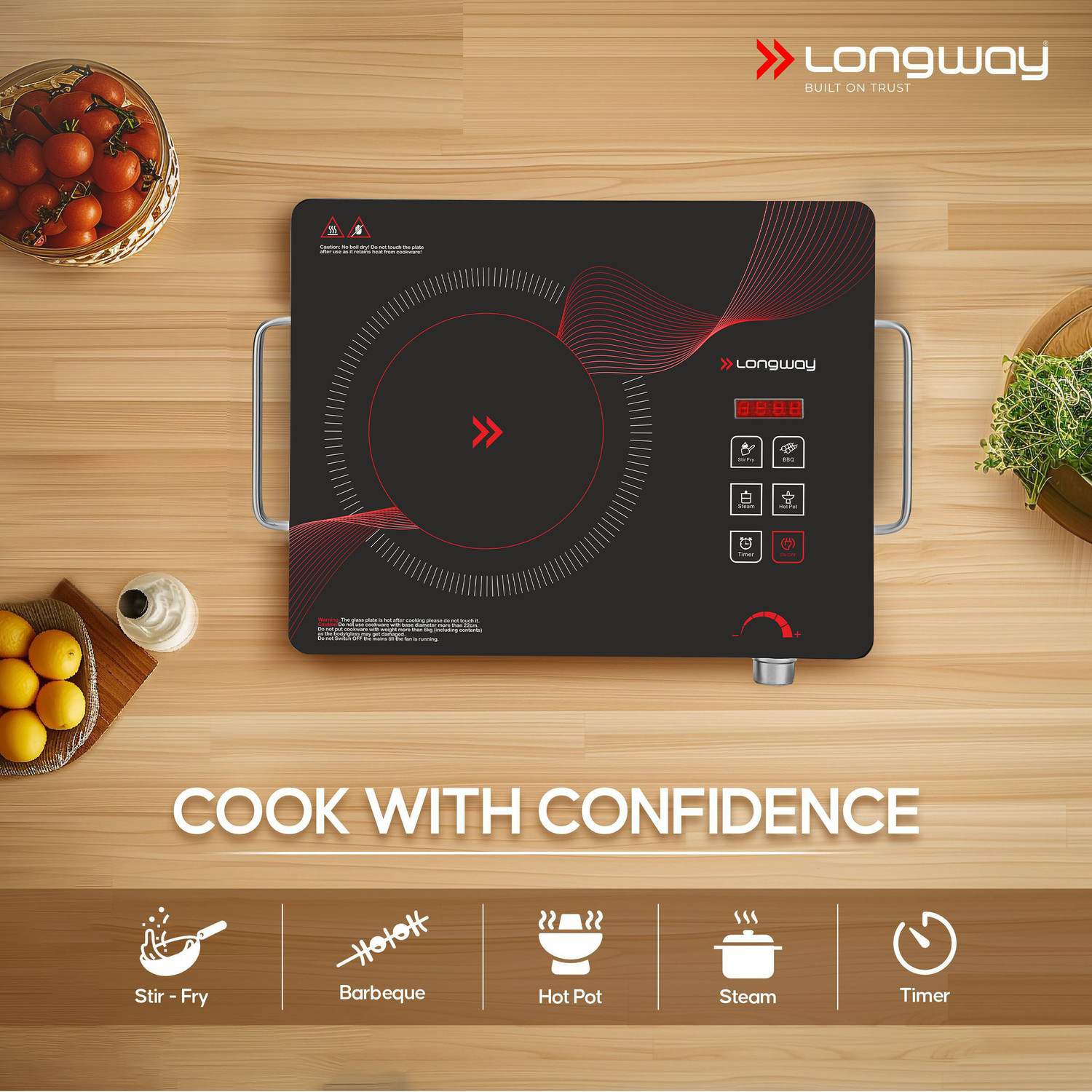 Image of Longway 2200 W Induction Cooktop Touch Panel, Push Button