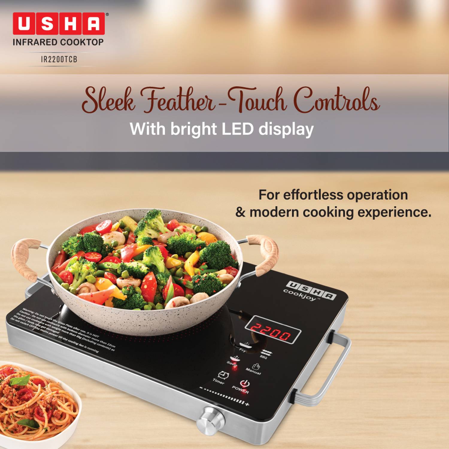 USHA 2200 W Infrared Cooktop Touch Panel Black - Image 5